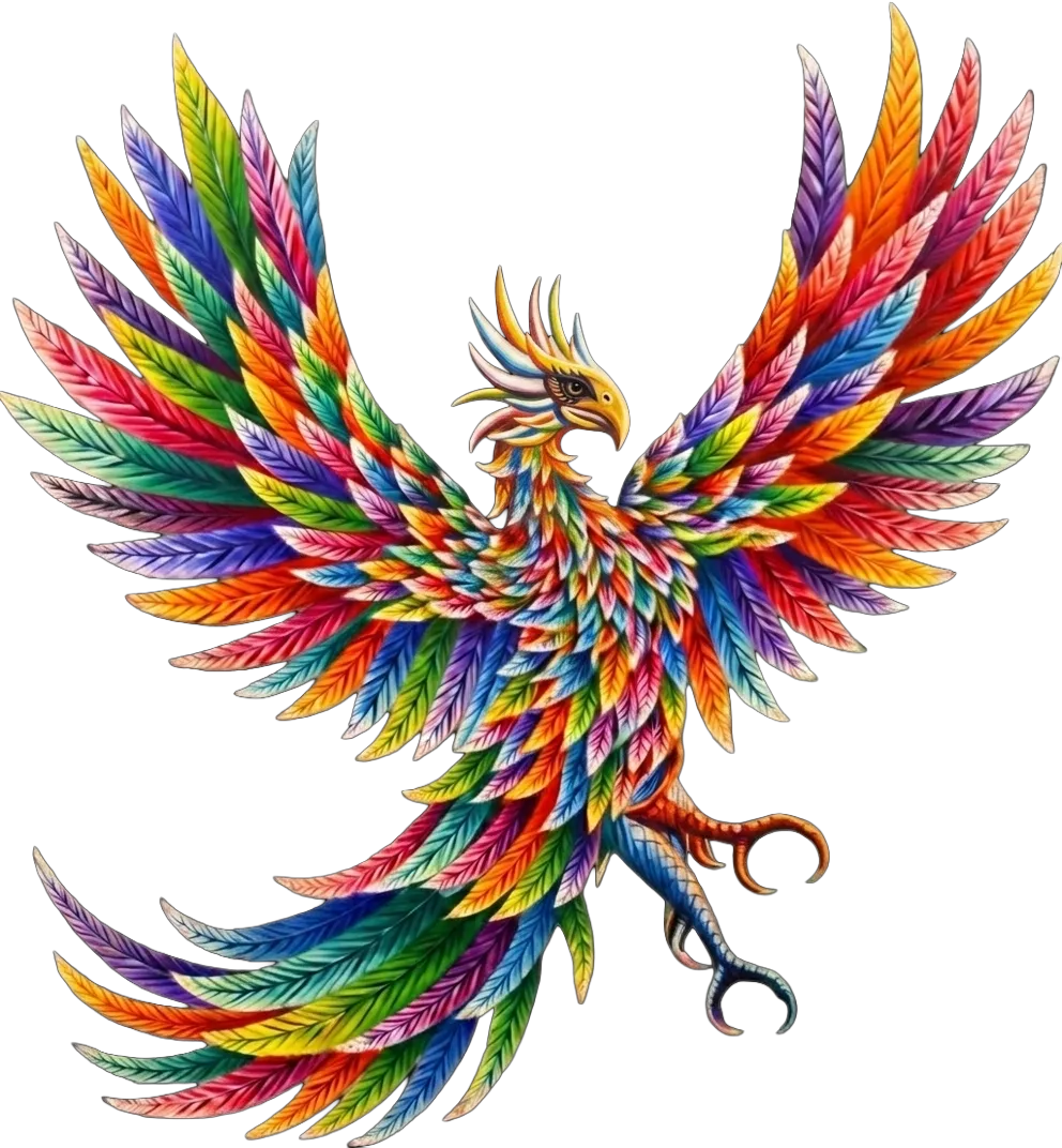 Multicolor phoenix with open wings